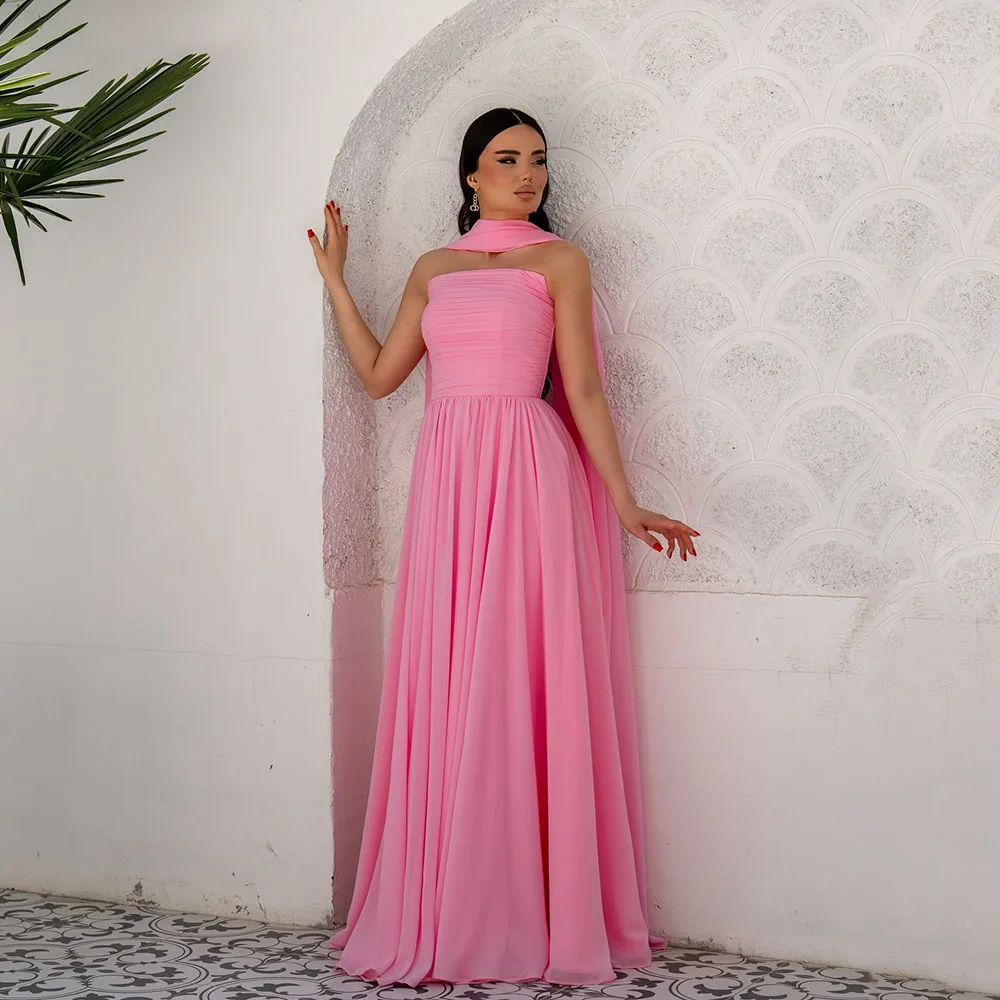 

Msikoods Hot Pink Evening Dresses Strapless Pleated A Line Prom Dress Customized Elegant Formal Gown Party Guest Women Dress