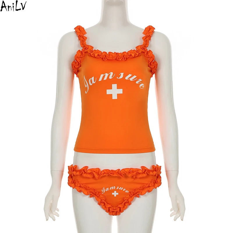 

AniLV Anime Holiday Student Orange Swimsuit Uniform Costume Cosplay