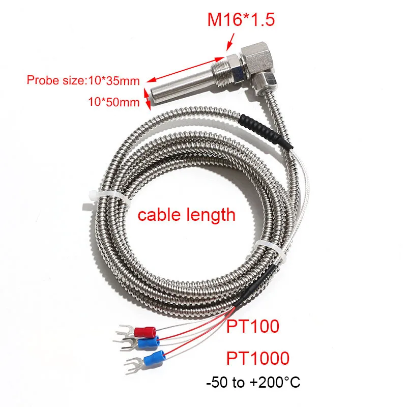 1PC PT100/PT1000 Typ Thermoelement SUS304 Sonde 10*35mm 10*50mm 3-draht motor Lager Rechtwinklig Gewinde Widerstand M16 * 1,5