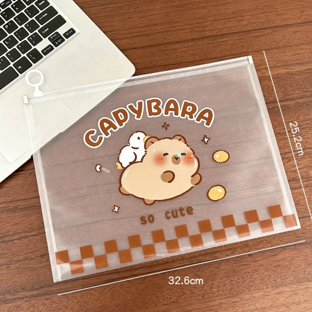 Cute Guinea Pig Capybara File Bag Zippered Primary School Student Test Paper Organization Information Bag Cartoon PVC