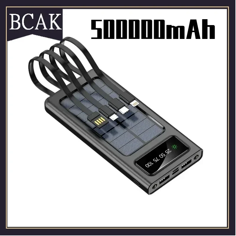 

BCAK 500000MAH Solar Power Bank Convenient Ultra-thin Built-in Cable Outdoor Camping Mobile Power Supply 200000mAh 300000mAh