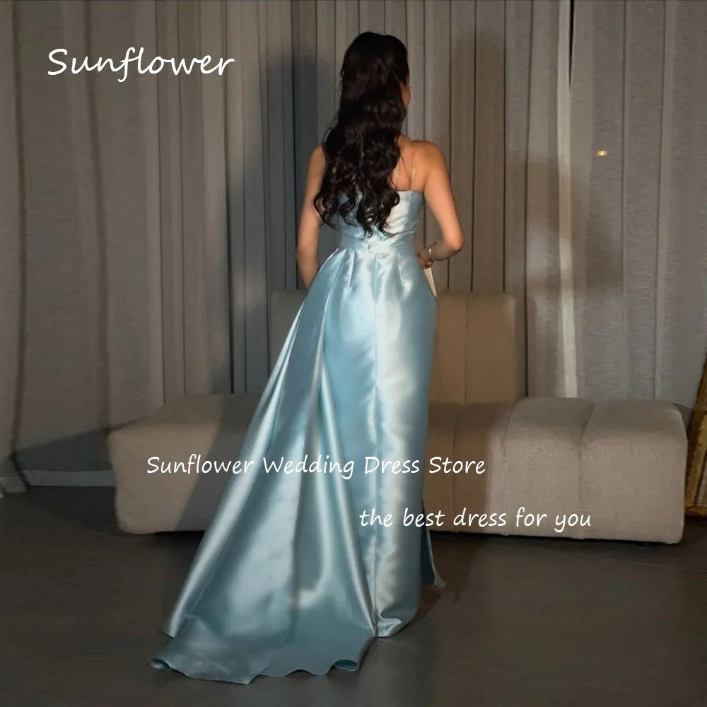 Sunflower Simple Baby Blue Beading Strapless Mermaid Prom dress 2024 Slim Backless Ankle-Length Formal Evening Dress