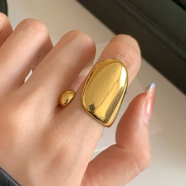 

Real 925 Sterling Silver 18K Gold Geometric Opening Rings for Women Minimalist Trendy Fine Jewelry Light Luxury Accessories
