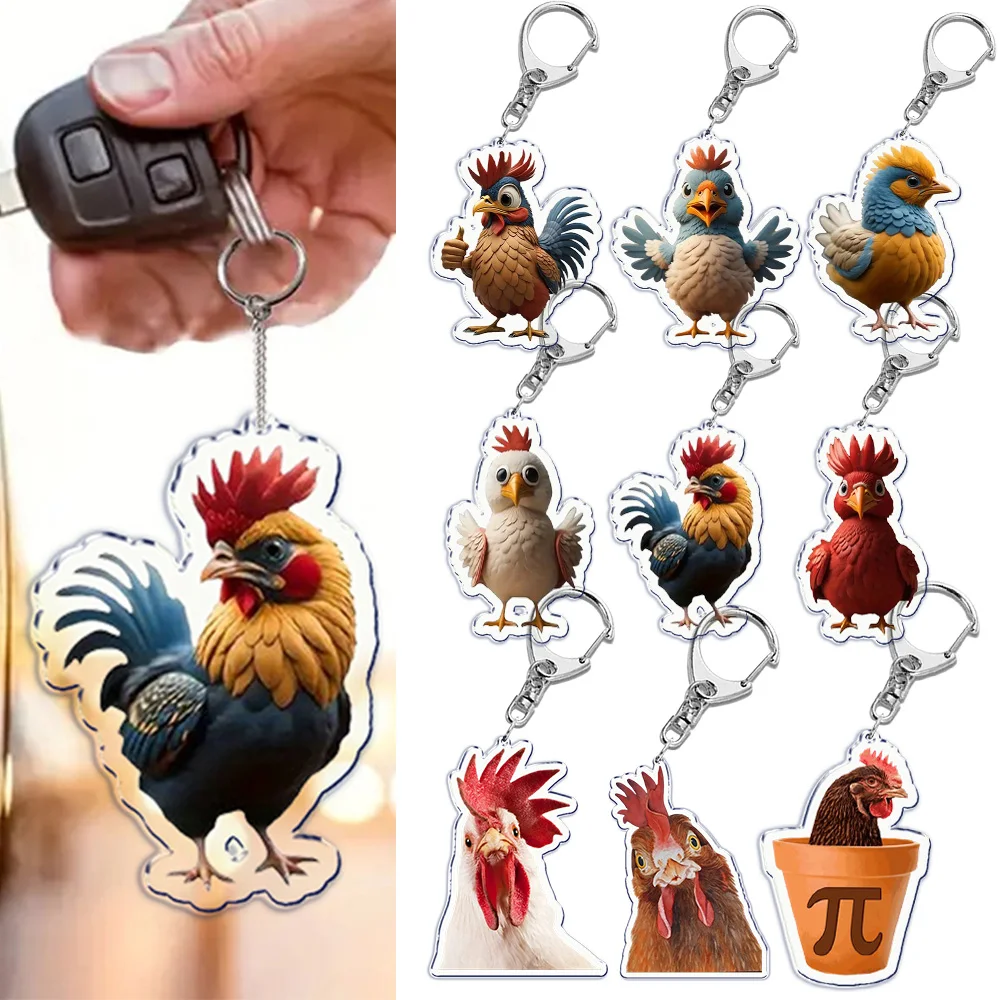 Farm Chicken Rooster Keychain for Accessories Bag Pendant Pet Key Chain Ring Keyring Jewelry Animal Gifts Chaveiros