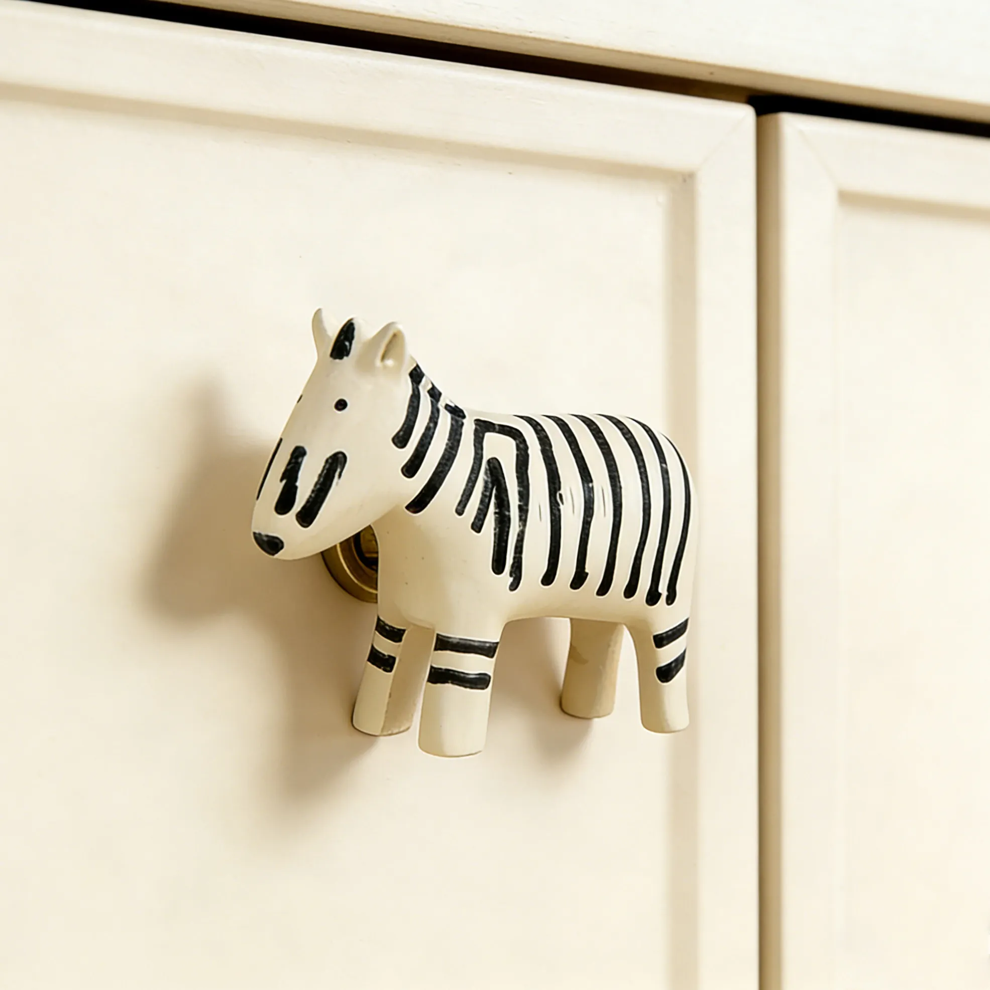 Animal Squirrel Shape Decorative Cabinet Pulls, Zebra Pattern Drawer Knobs With Brass Base & Mounting Screws