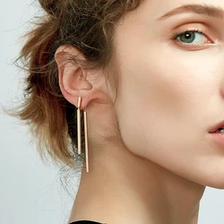 Enfashion-女性のためのダブルロングイヤリング,ステンレス鋼のイヤリング,ピンクゴールドカラー,卸売