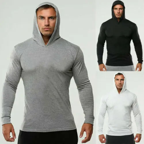 

Men Solid Workout Hoodies Gymnasium Muscle Pullover Sweatshirt Thin Hoody Tops Sweater