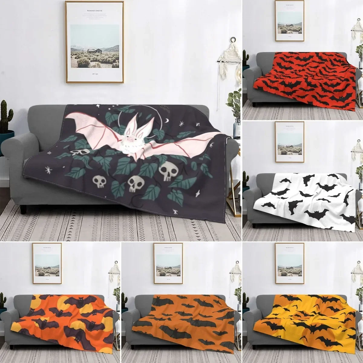 Bats Pattern Throw Blanket Bedding Set Super Soft Lightweight for Couch Sofa Living Room Blanket King Queen Size Halloween Gift