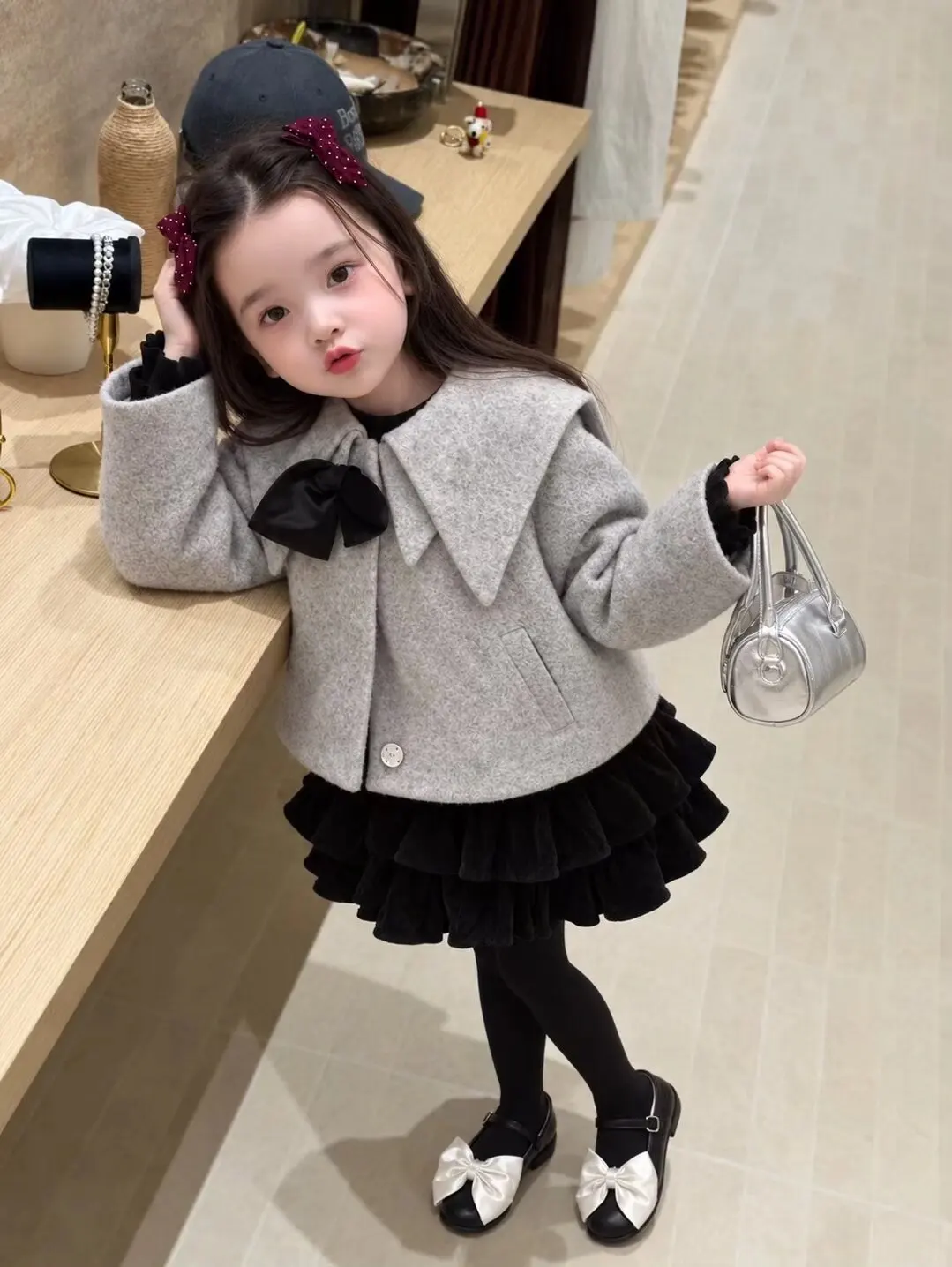 Girls Cashmere Tweed Coat Fall And Winter New Fashion  Wool Coat Cotton Warm Long Girls Coat Children's Clothing