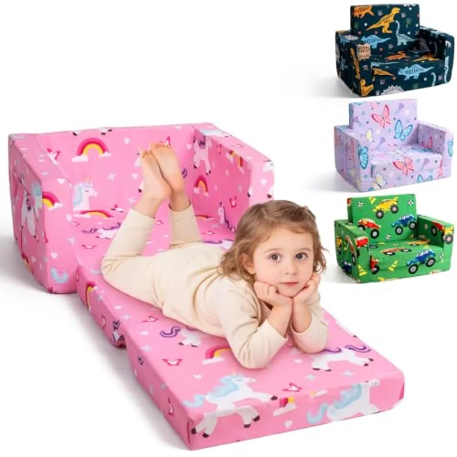 

Foldable Toddler Couch, 30% More Support, 2-in-1 Comfy Sofa and Lounger for 1-3 Years Old Girls Boys, Space Saving and Easy to