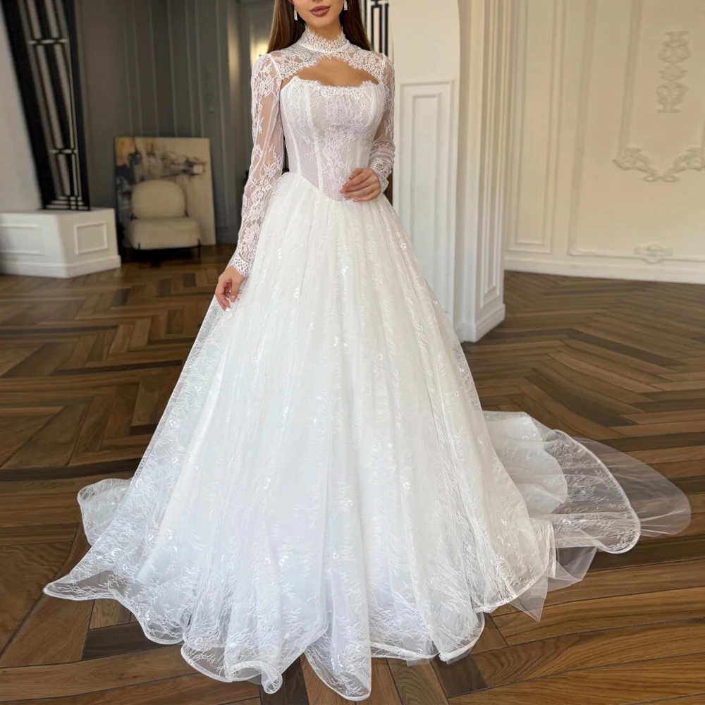 Customized Lace Wedding Dresses with Jacket Strapless Corset Bride Gown Full Lace Appliques Lace Country Bridal Gowns Vestidos