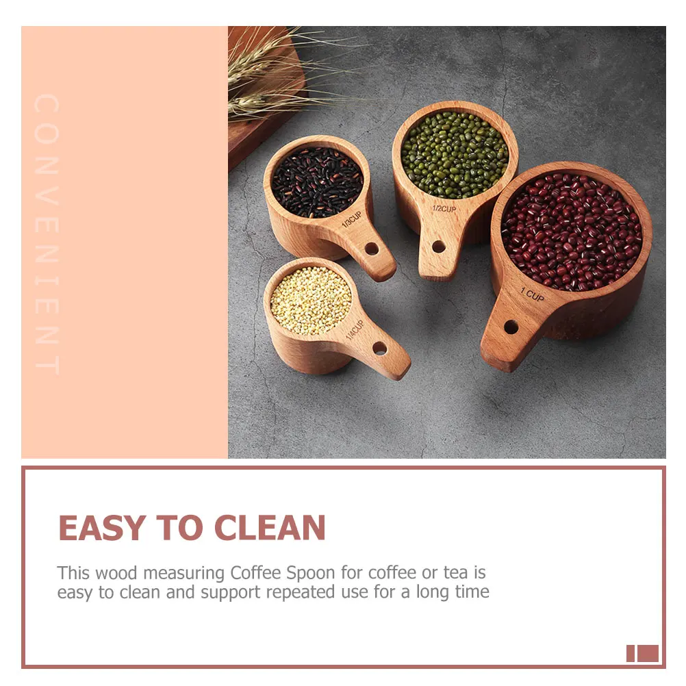 

4pcs Wood Measuring Spoon Set Reusable Coffee Scoop Tea Doser Salt Sugar Baker Tool Kitchen Utensil Home Gift Baking Supplies