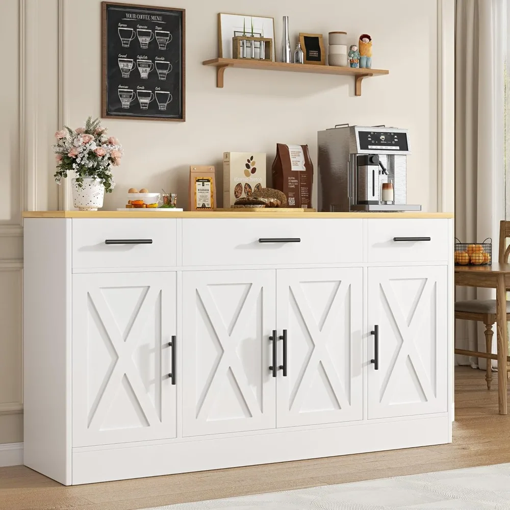 Buffet Cabinet with Drawers, 53” Large Sideboard Buffet Kitchen Storage Cabinet, for Kitchen,Dining Room, White,Kitchen Cabinets