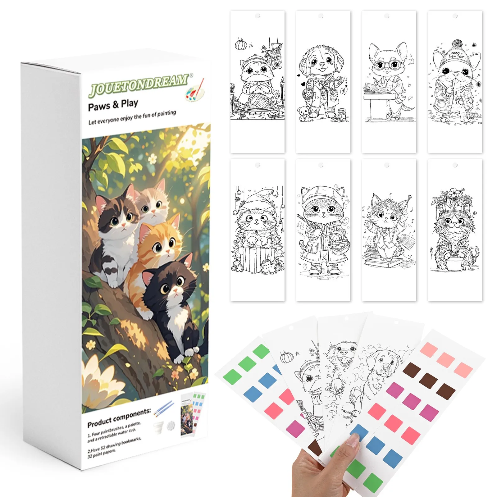 Kids Watercolor Coloring Book Funny Cute Pet Theme Watercolor Bookmark Set Cute Cat Watercolor Painting Activity Book