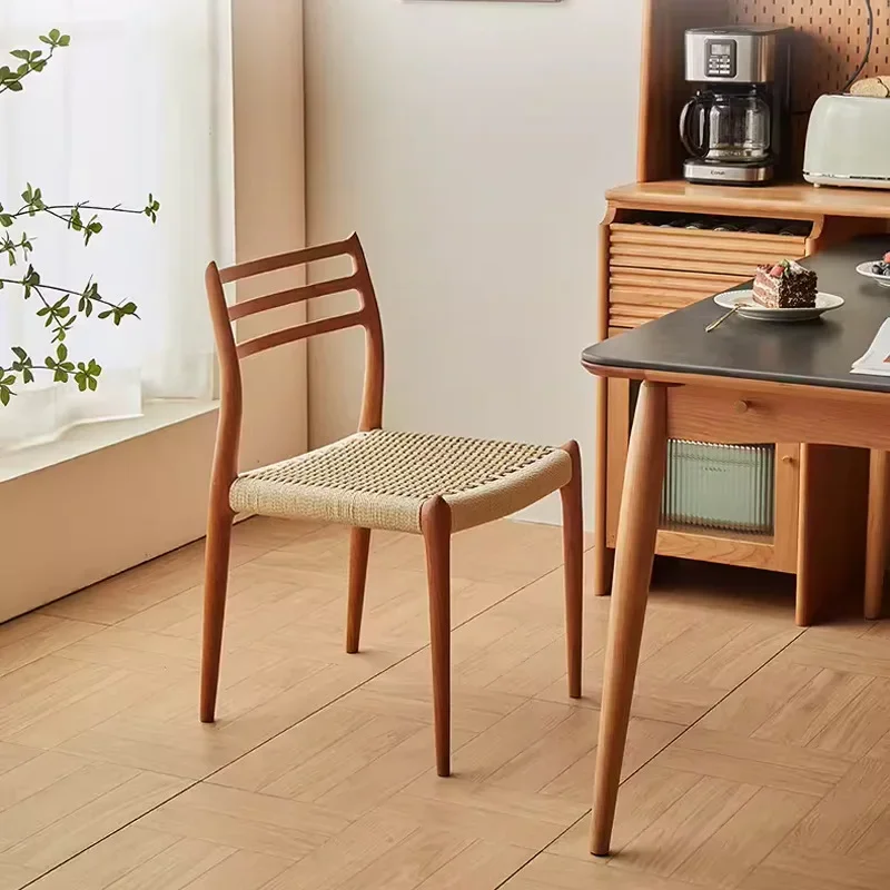 Nordic retro solid wood dining chair small apartment restaurant home woven cherry wood chair classic replica autumn rattan chair