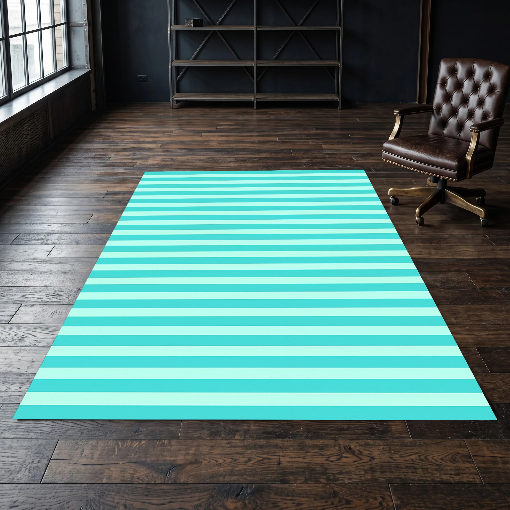 2D Carpet with Blue and Green Stripes in a Fresh Minimalist Style for Living Room and Bedroom