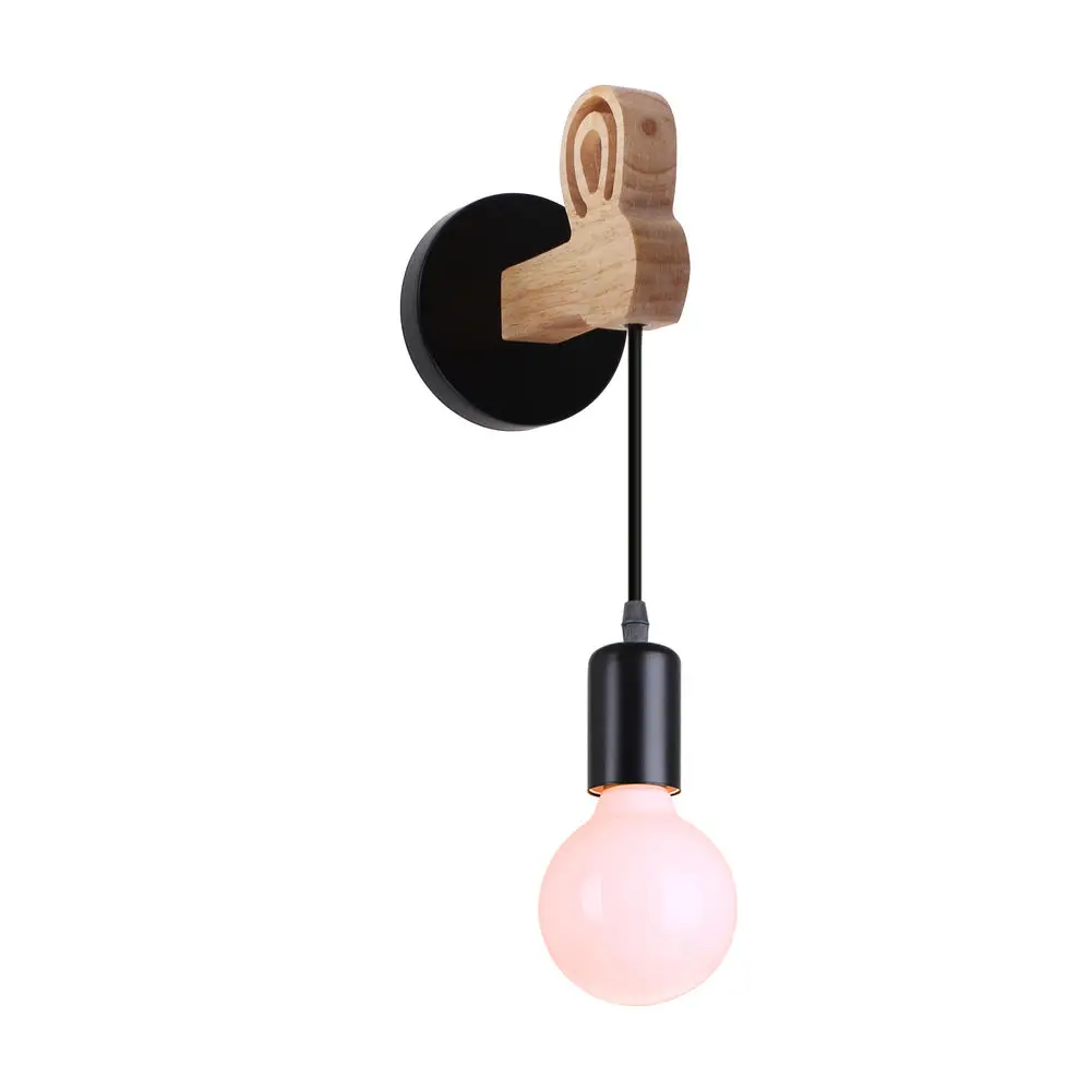 Retro Industrial Iron Wood Wall Lamp Wire E27 Modern Nordic Indoor Lighting Sconce Fixture For Home Decor Bedroom Bedside Light