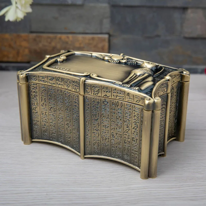 Ancient Egyptian Luxury Jewelry Box Zinc Alloy Ring Necklace Dressing Table Storage Antique Collection Organizer