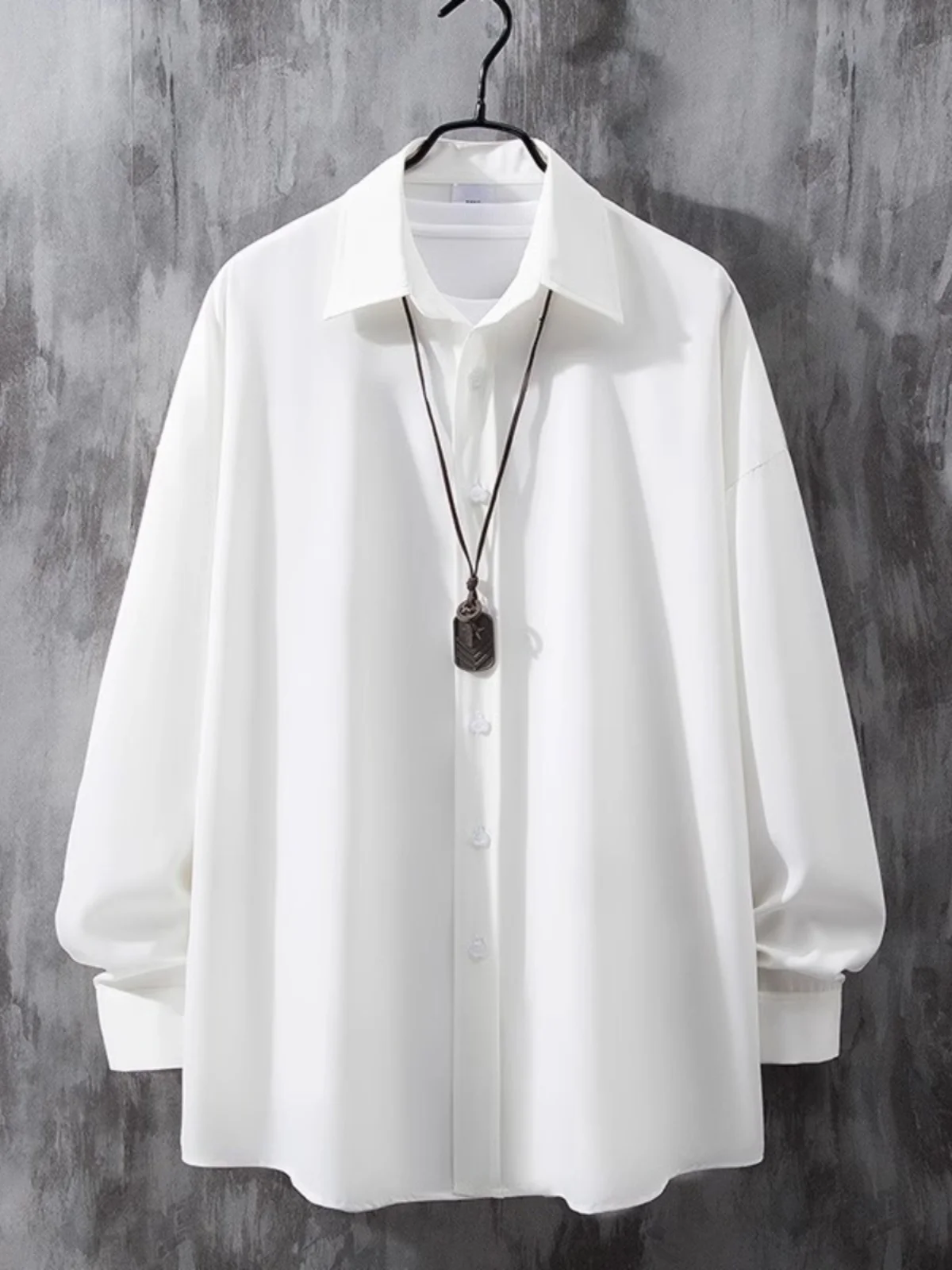 

Loose Fit Men's Long Sve White irt Autumn Winter plus Size 300 Pou Hong Kong Sle Japanese Casual Lazy Faion