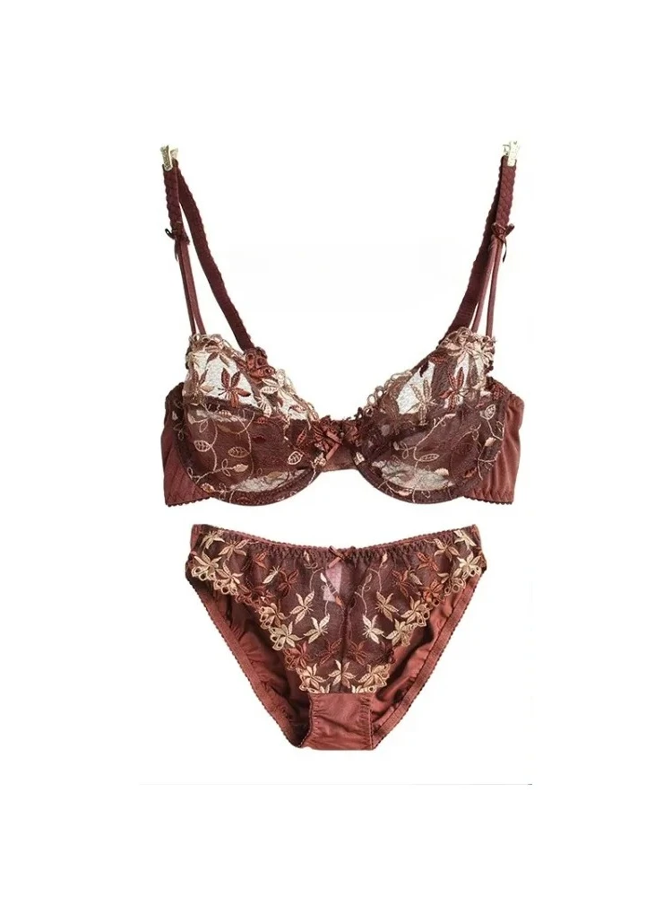 MOYISU Weihnachtsset Lolita Pure Desire Victoria Dünnes BH-Set Spitze Schöner Rücken Sexunterwäsche mit Bügel Transparenter BH