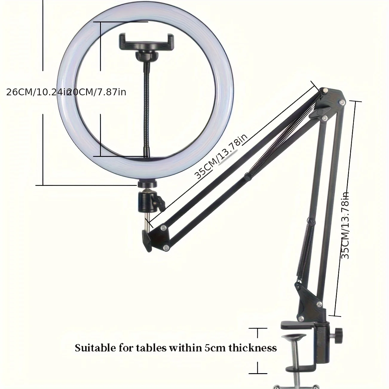 10 inch Selfie Ring Light with Mobile Holder Support Table Arm Stand, Photography Led Ring Lamp Ringlight For Live Broadcast