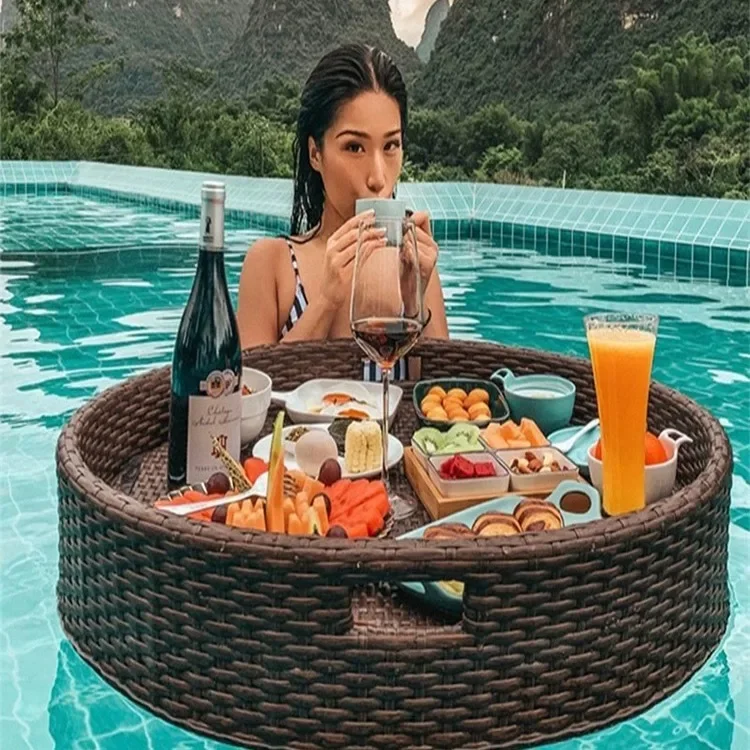 Rattan floating tray, popular Bali guesthouse, swimming pool, fruit basket, hot spring plate, round plate