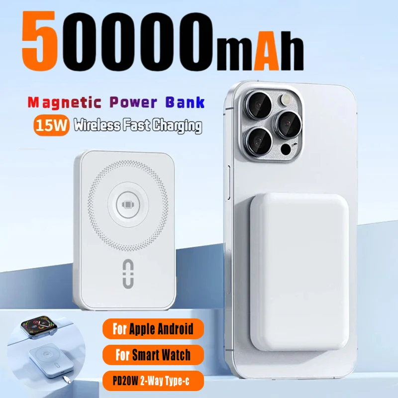 

50000mAh Magnetic Power Bank Mobile Power 20W Wireless Fast Chargeing Mini Powerbank For IPhone Samsung Xiaomi Watches