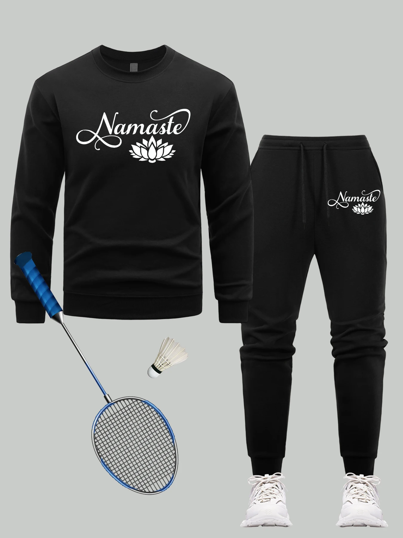 

Namaste India Flower Print Sweatshirts Set Men Soft All-Match Pullover Autumn Fleece Sweatpant Crewneck Loose Clothing Sets