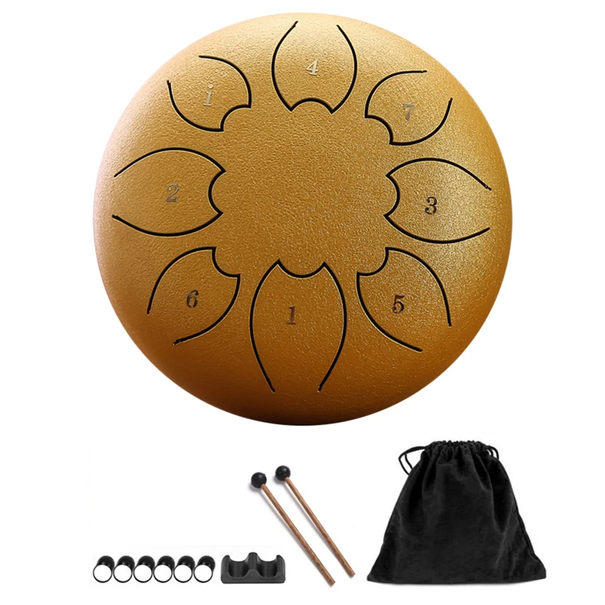 Rain Drum for Outside, Steel Tongue Drum 8Notes 6 Inches Chakra Tank Drum Steel Percussion Padded Mallets Gold-ABJQ