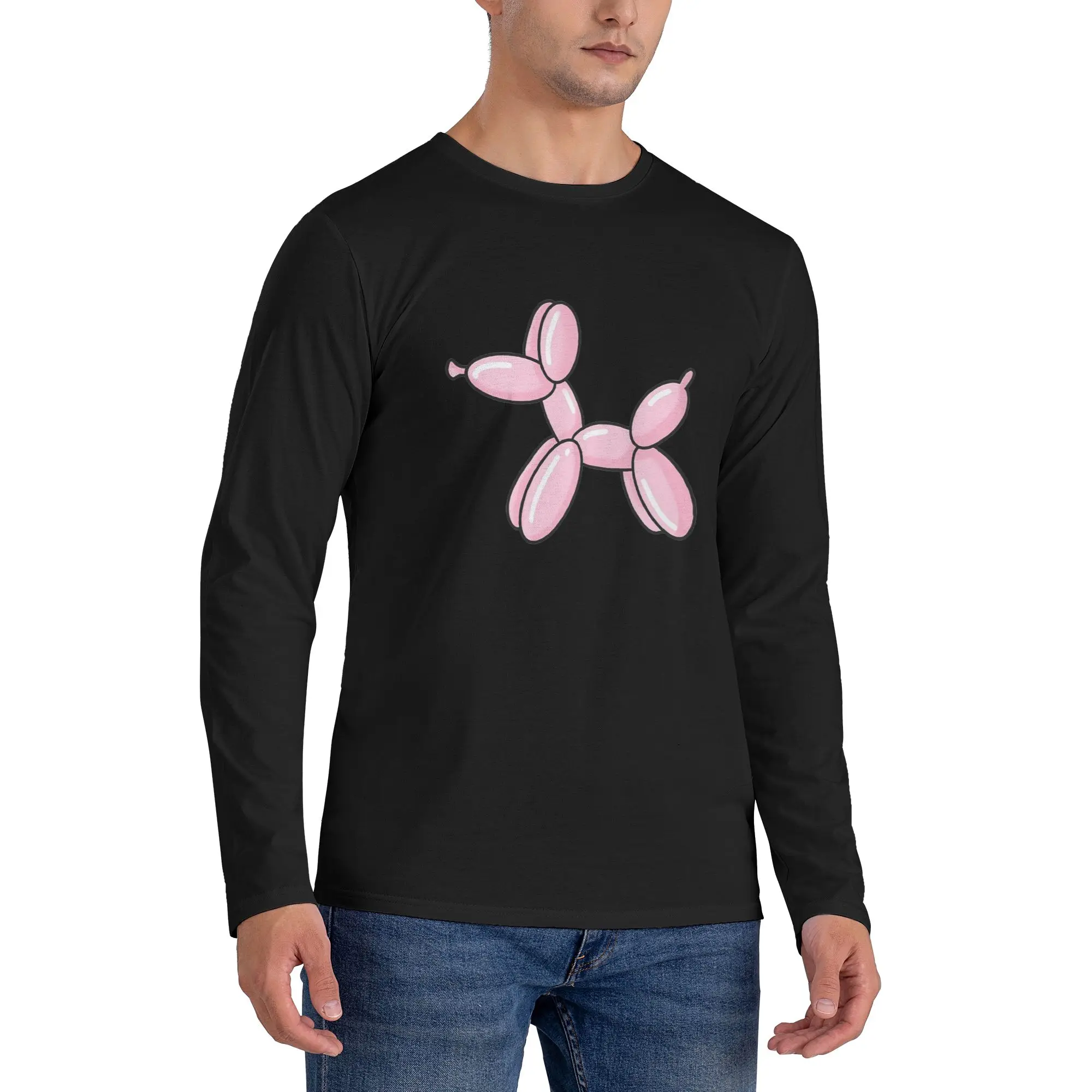 

balloon dog pink Men's Long Sleeved T-shirt Fashion Round Neck T shirts Spring and Autumn Men tops