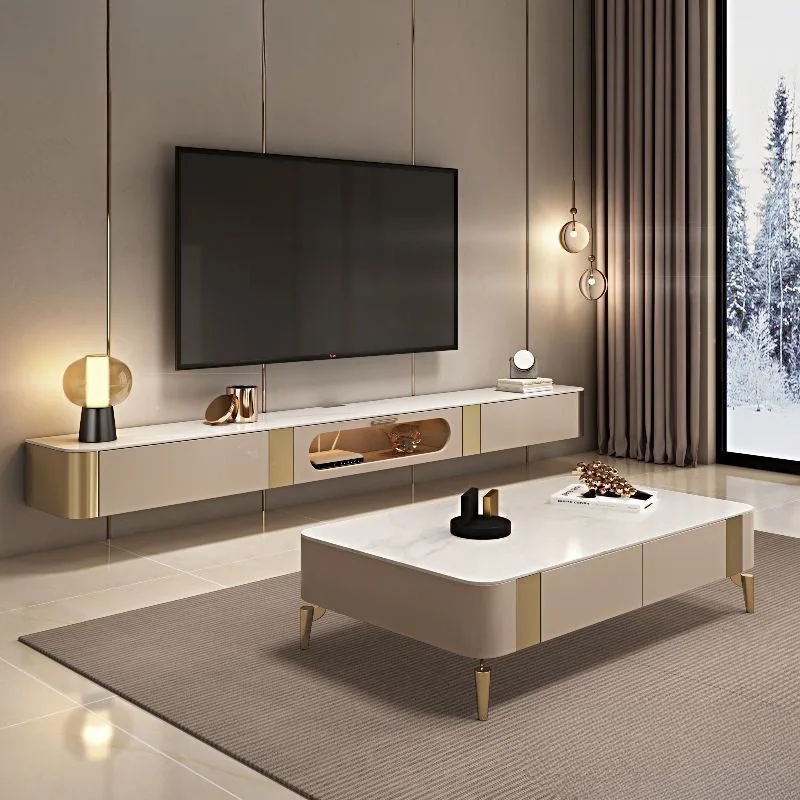 

Nordic light luxury suspended TV cabinet high-end hanging coffee table combination floor-to-ceiling living room household small