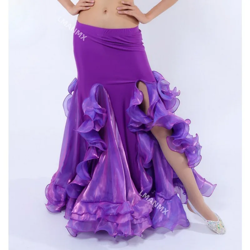 

Belly Dance Performance Skirt Indian Dance Performance Skirt Split Curled Edge Long Skirt