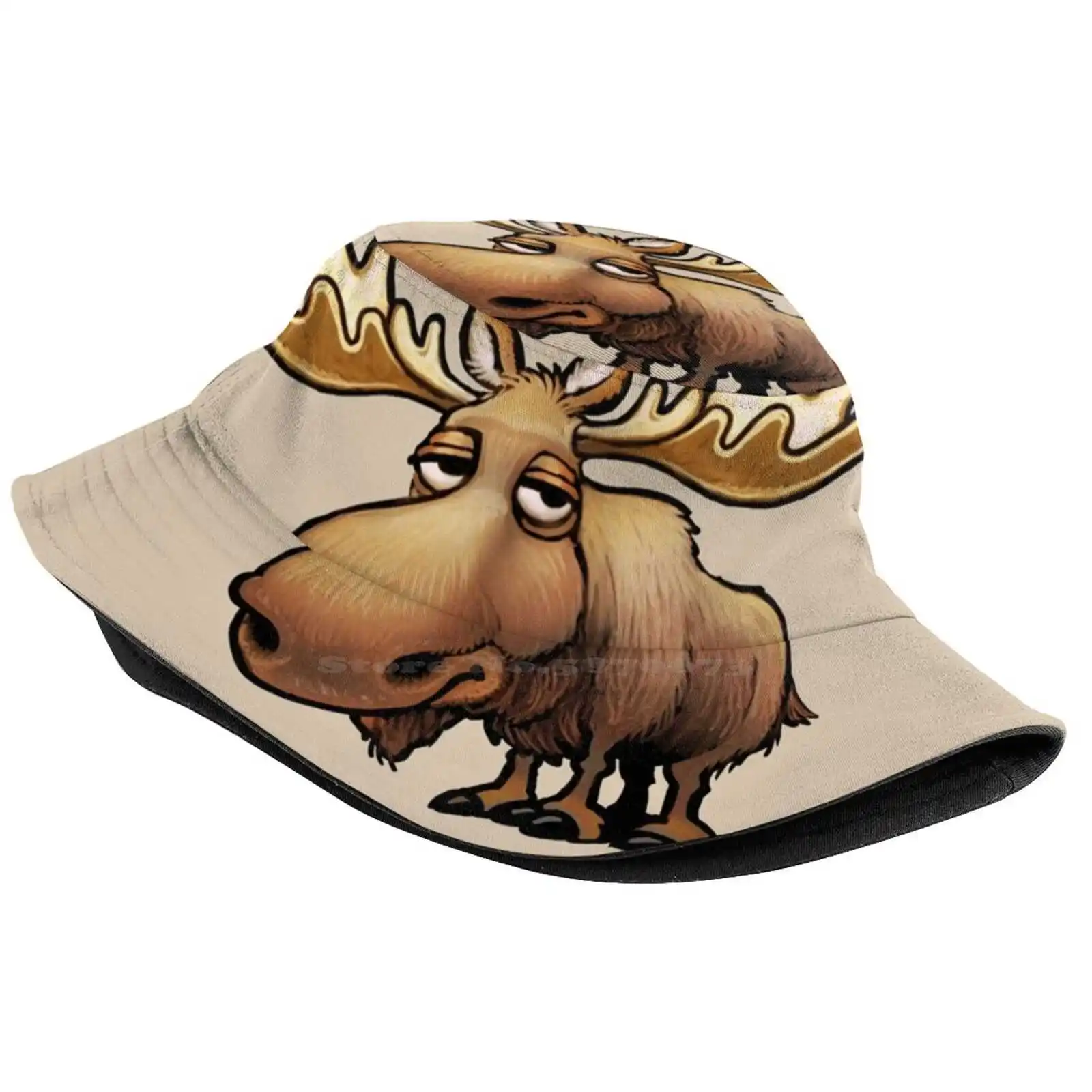 Cute Moose Cartoon Sun Cap Fisherman Hat Bucket Hats Elk Deer Animal Wildlife Nature Brown Funny Cute Whimsical Family Vacation