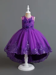 Purple Girl Wedding Flower Girl Bridesmaid Dress Suitable for Embroidered Party Dresses for Girls Aged 3 to 12