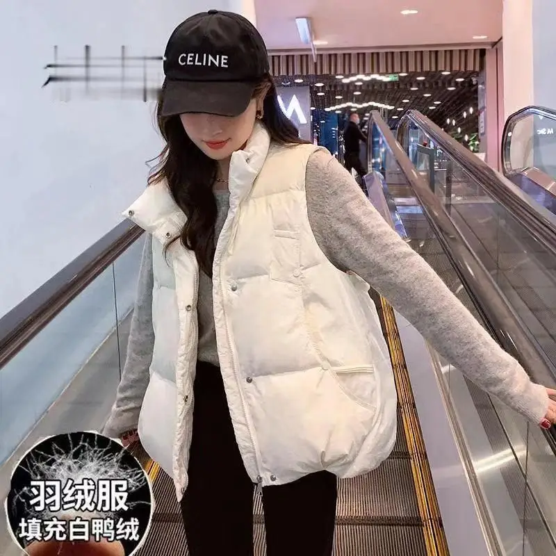 

Белый жилет на утином пуху, женский короткий стиль для ношения осень-зима 2022, новый повседневный свободный жилет, жилет без рукавов