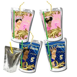 Ethnic Royal Prince Princess Juice Pouch Labels Chip Bag Candy Box Water Bottle Name Sticker Birthday Christmas Party Decor