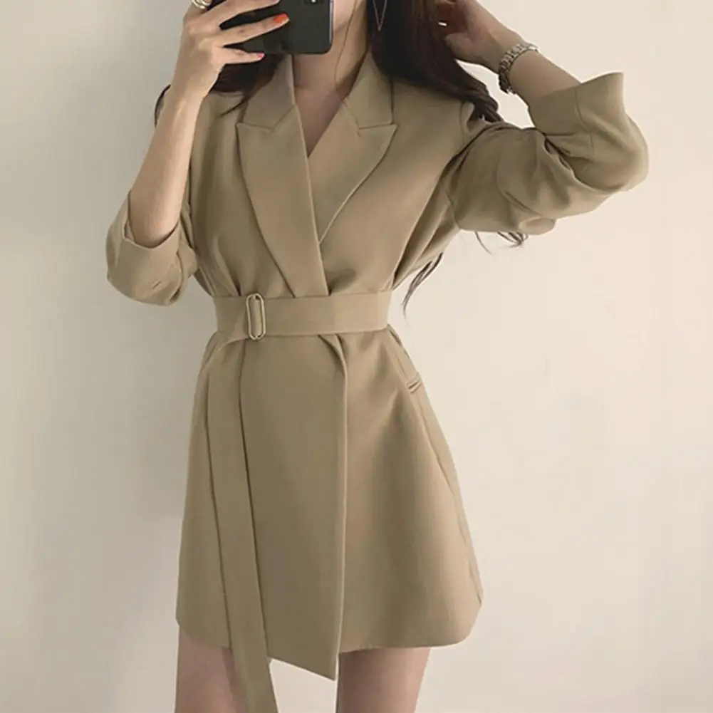 Women Formal Suit Coat Comfortable Women Suit Jacket Elegant Lapel Suit Coat for Women with Belt Long Sleeve Office Lady Outwear