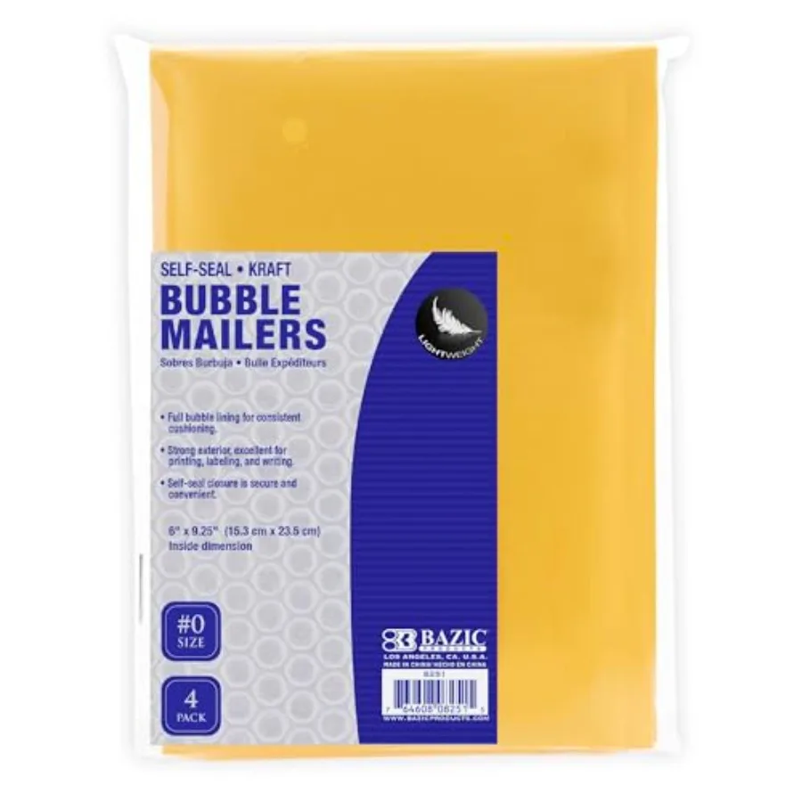 

Yellow Kraft Bubble Mailers 0 6x9.25 Self Seal Closure Padded Cushion Envelope for Mailing Shipping Paper Packaging Bag with Cu