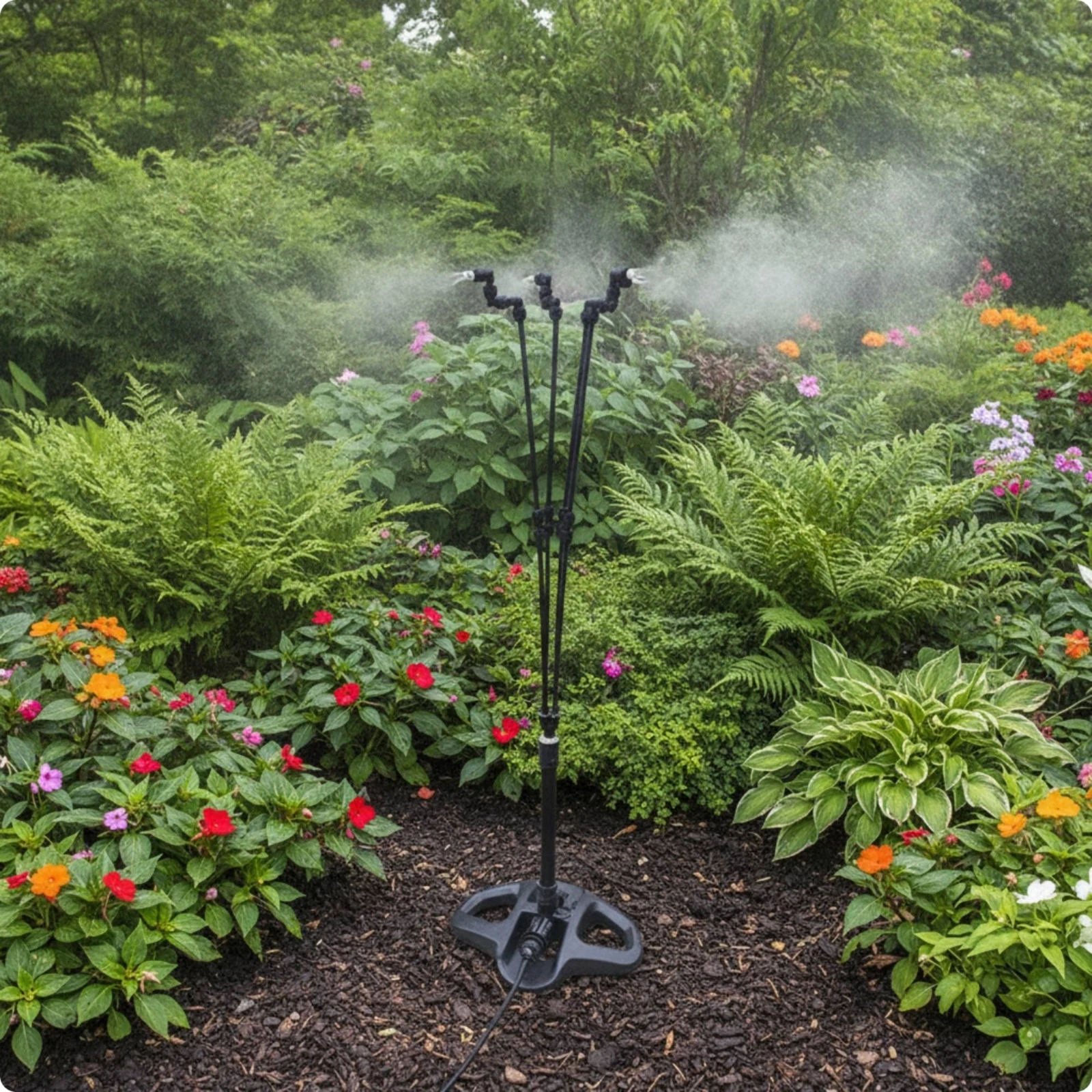 Misting Spray System with Weighted Base Fine Mist Outdoor Misting Stand Water Sprayer Easy to Install Sprinkler Resistant view 2