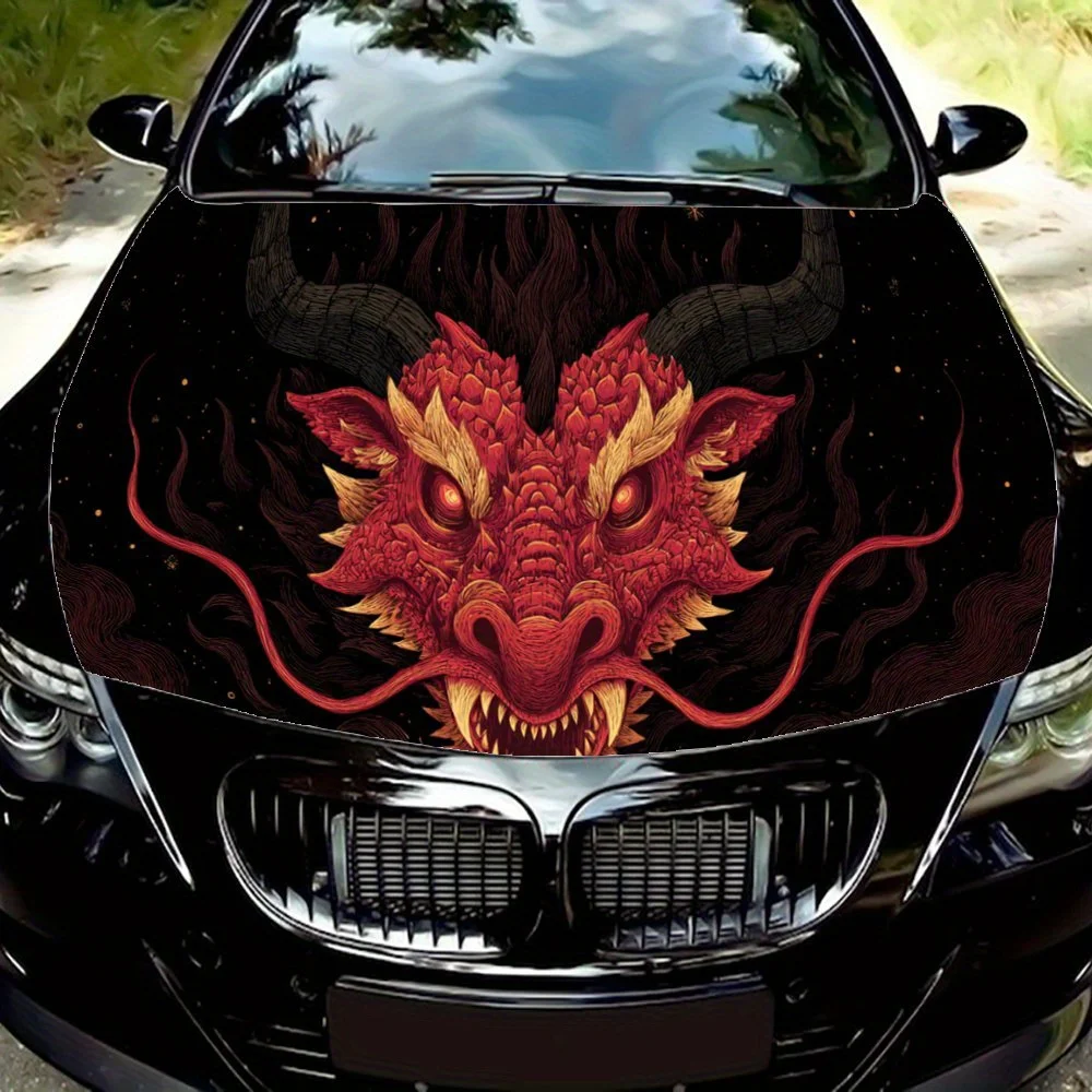 

Персонализированные китайские наклейки на капот автомобиля Red Dragon, водонепроницаемые самоклеящиеся, устойчивые к царапинам, легко приклеиваемые, прочные автомобильные ПВХ