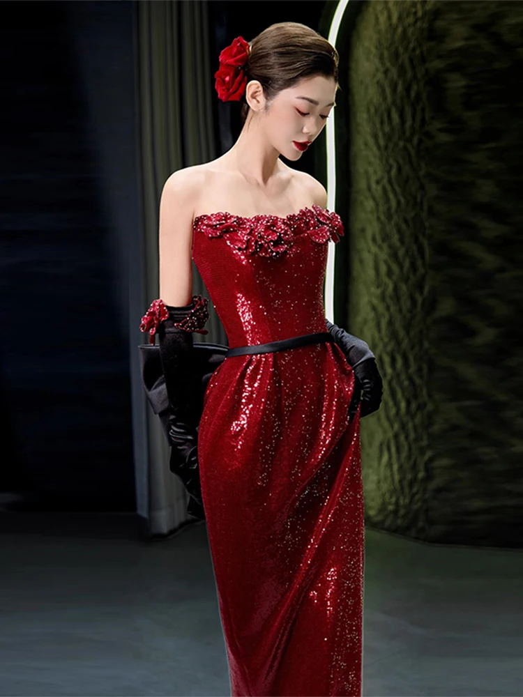 

Красное винное платье для подружки невесты, роскошное, элегантное, для свадебного ужина, высококачественное, для банкета в честь свадьбы