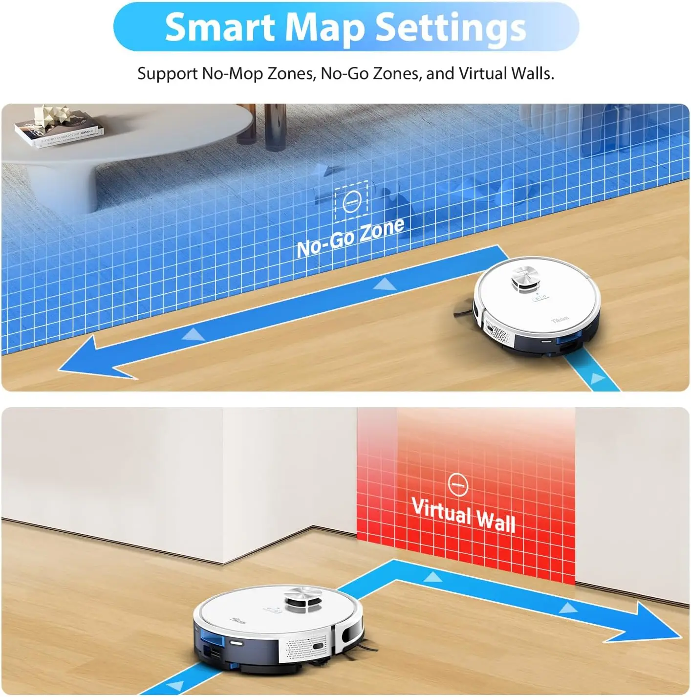 LiDAR Navigation Robot Vacuum and Mop Combo, 150Mins Max, Mapeamento Inteligente, 14 Zonas Proibido, Bom para Cabelos de Animais, Branco