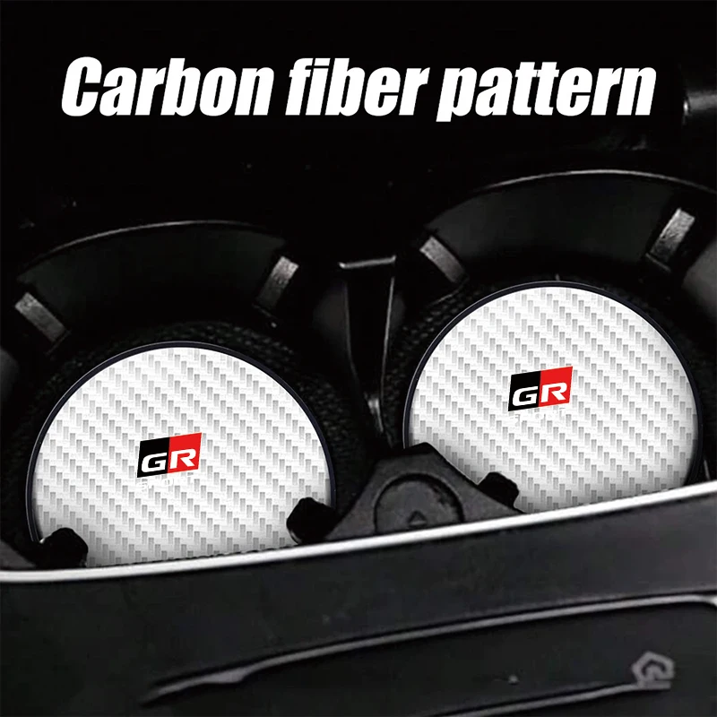 1/2pcs Car Cup Coaster Carbon Fiber Pattern Anti Slip Insert Coasters For Toyota GR Sport Gazoo Racing Supra RAV Car Accessories