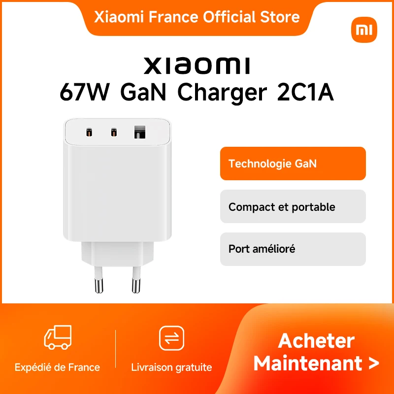 [Officiel] Xiaomi 67W GaN charger 2C1A | Technologie GaN, Compact et portable, Port amlior