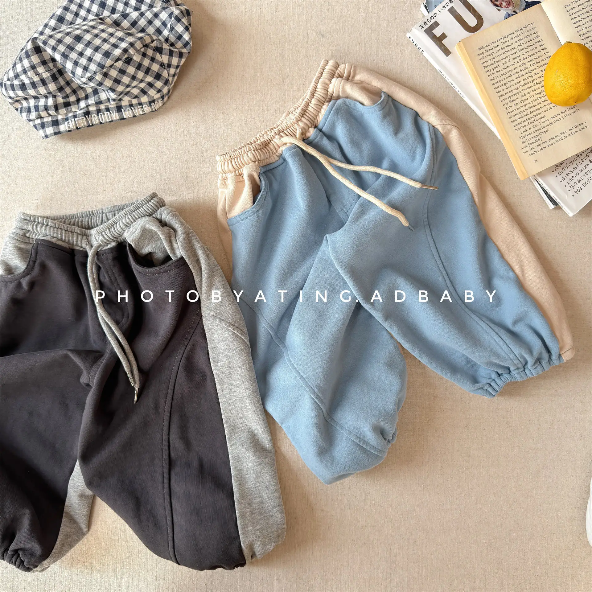 Children's Pants 2026 Spring Autumn Korean Solid Patchwork Boys Casual Sweatpants Girls Kids Loose Trousers Toddler Clothes
