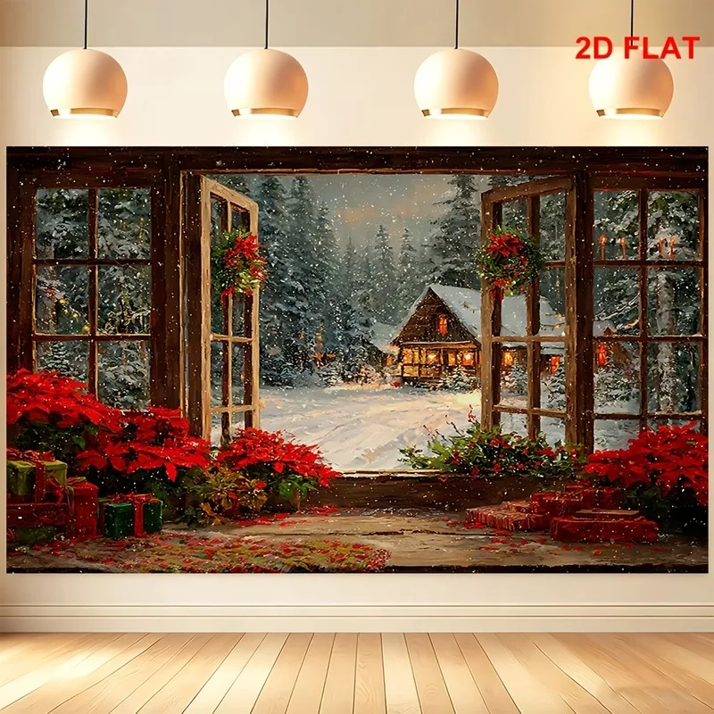 VIKAMA Christmas Eve Fireplace Tapestry, Warm Fire Stockings Lantern, Xmas Wall Hanging for Living Room Bedroom Home