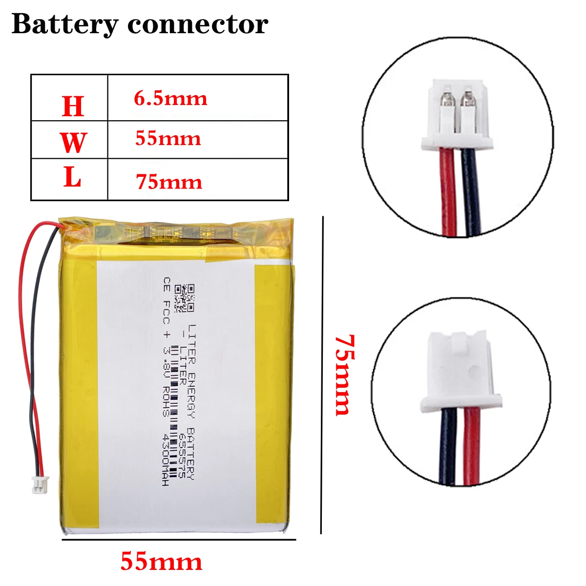 Wtyczka 1.25-2P 655575 4300mah 3.8V akumulator litowo-polimerowy do konsoli do gier anbernic RG351V