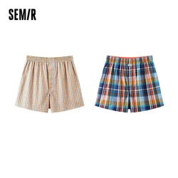 Semir Shorts Men Pure Cotton 2024 New Home Pants Checked Relaxed Five-Point Elastic Waist Straight Leg 2-Piece Set Underwear