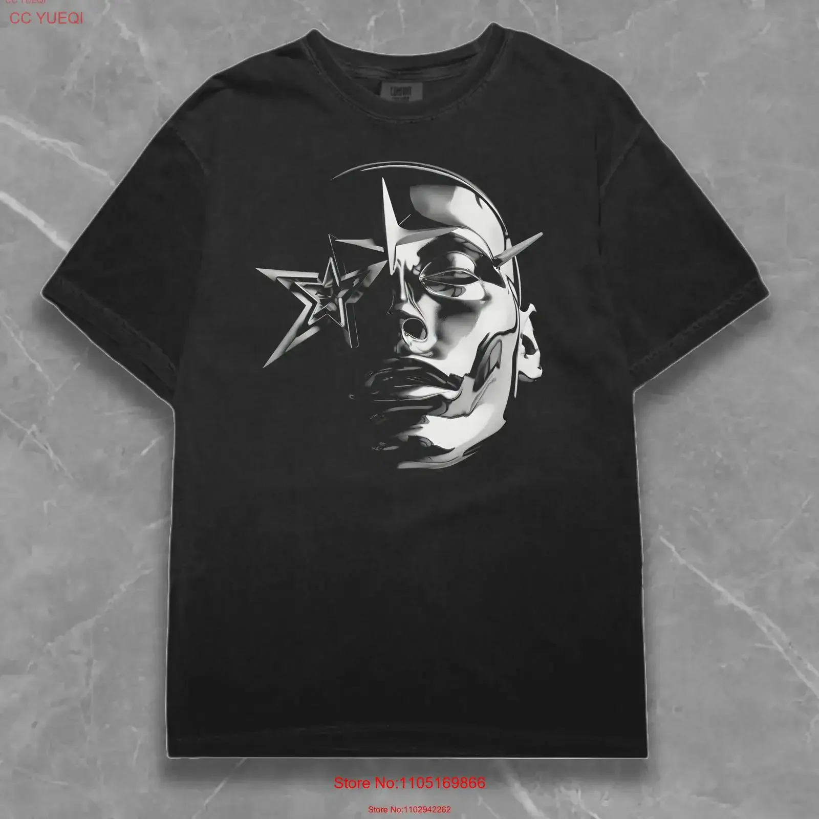 Futuristic Chrome Face T Shirt Y2K Streetwear Fashion Vamp Retro Opium Unique Art Aesthetic Style Vintage Grunge vintage homme