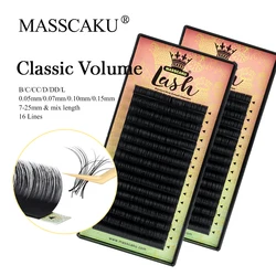 MASCCAKU 16Rows Classic Individual Eyelash Extension Russian Volume Matte Black Soft Natural Professional Fluffy Premium Lashes